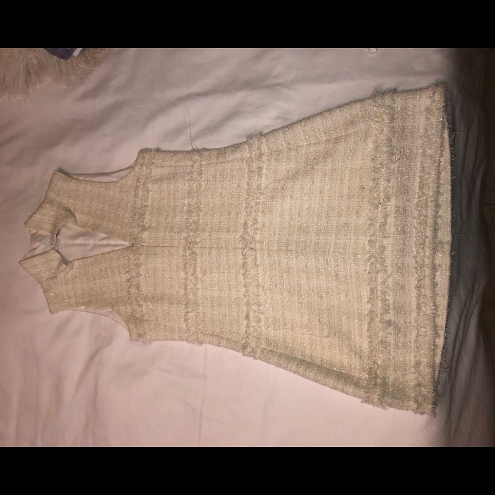 White Alexis tweed zip front dress